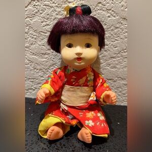 VINTAGE Japanese Ichimatsu 7.5” Doll Red Kimono Ethnic Dress READ!!!